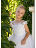 White Floral Lace Tulle V Back Long Flower Girl Dress